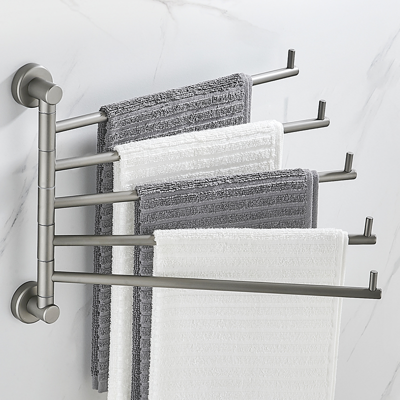 Space aluminum towel rack powder room single pole punch-free bathroom rotating towel pole toilet double pole rack wall hanging