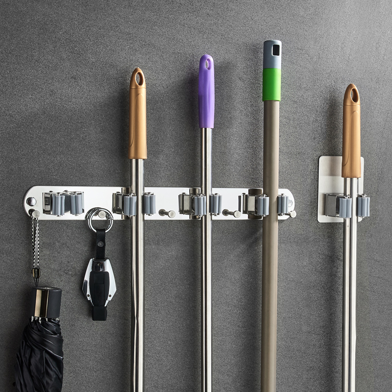 Stainless steel mop holder clip mop artifact wall hanging powder room punch-free toilet balcony broom mop hook