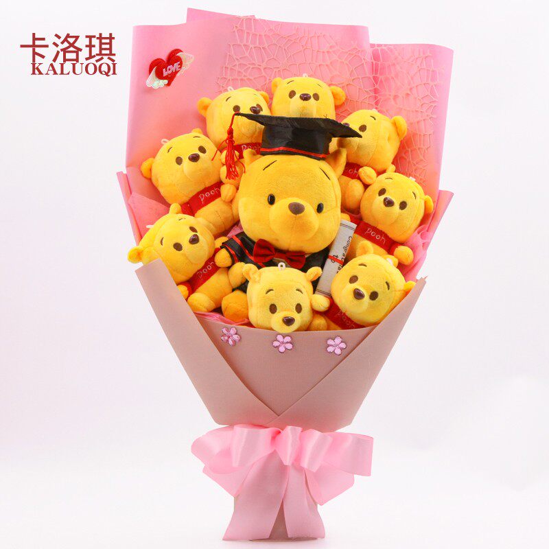 Graduation Photos Small Bear Bouquet Cartoon Flowers Creative Birthday Gift Doll Rose Flowers to Girlfriend Classmates