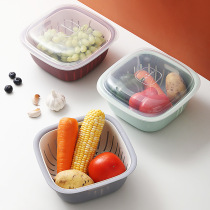 Household double layer drain basket plastic washing basket kitchen basket washing fruit vegetables with lid creative square basket