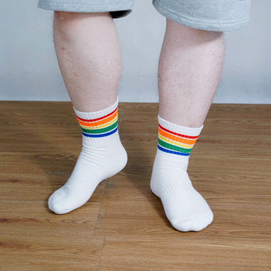 Áo khoác cotton nam cầu vồng sọc phía dưới khăn thể thao - Vớ nam vớ thể thao
