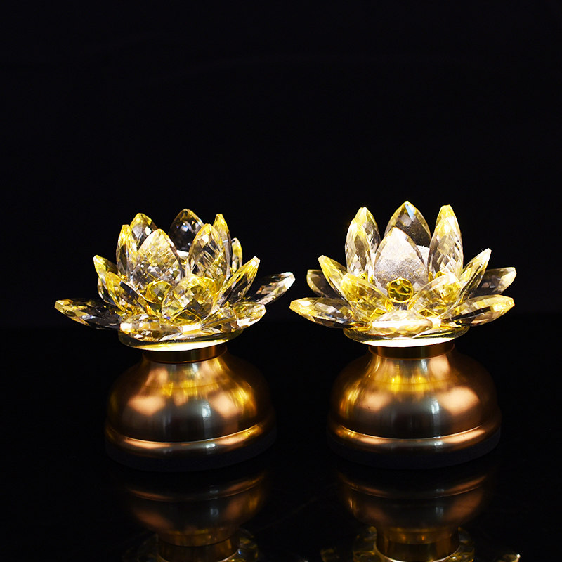 Household rechargeable crystal lotus lamp Buddha lamp led glazed ever-lit lamp god table lamp Guanyin worship lamp Xiantang lamp