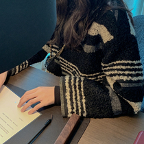 Red Hall coat women Korean version of casual loose short double-breasted striped long sleeve womens coat tide