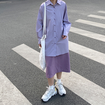 Red Man Pavilion Long Sleeve Shirt Women 2021 New Long Solid Color Loose Joker Shirt Tide