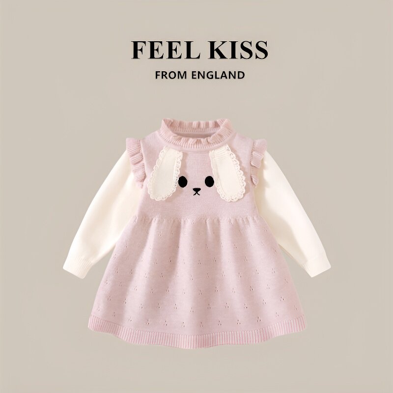 Британское платье для девочек Feelkiss, осенний новый вязаный свитер, платье принцессы для годовалой девочки, красивая юбка