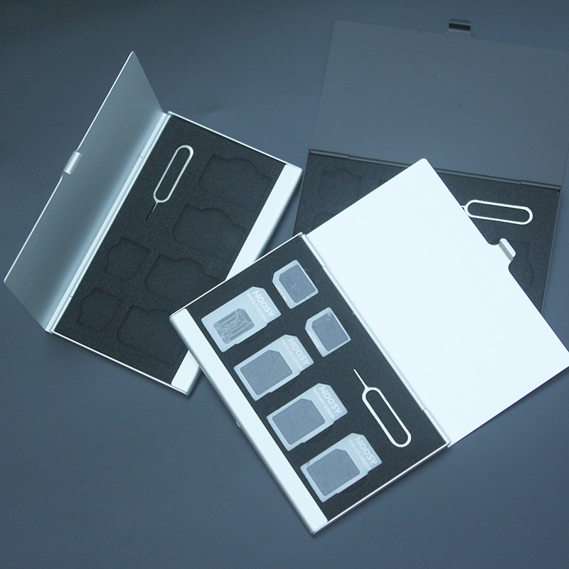 SIM mobile phone card storage box ultra-thin 4 large 2 medium card finishing card bag portable aluminum alloy protective cover black