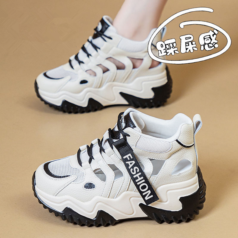 Brand Clearance Genuine Leather Hollow Breathable Sports Sandals for Women 2026 Summer Non-Slip Lightweight Thick-Soled Dad Shoes for Women