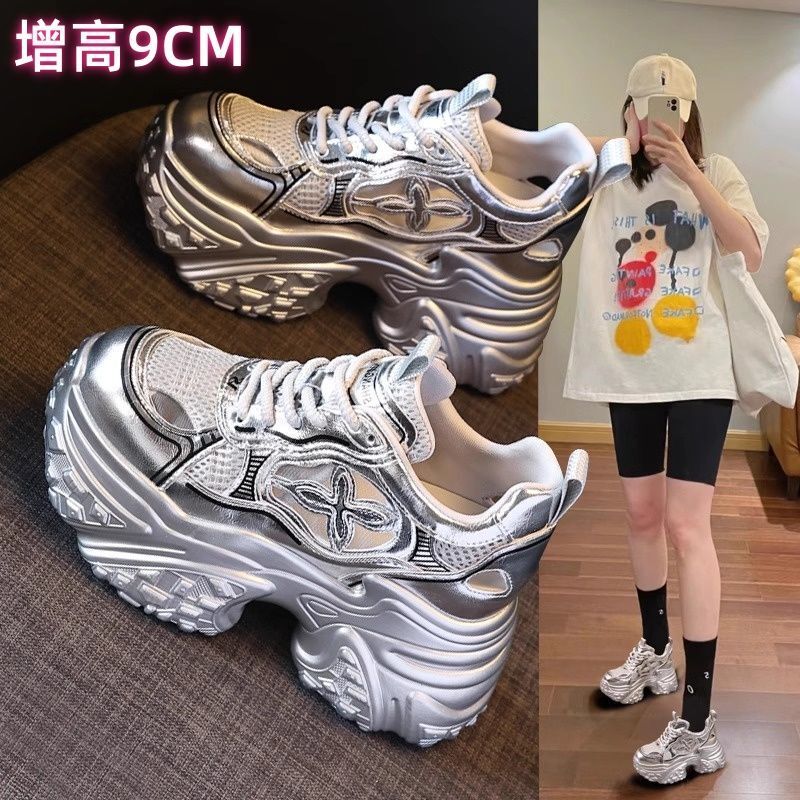 Brand Durian Sole Silver Height-Increasing Mesh Genuine Leather Dad Shoes for Women 2025 Summer New Hollow Out Sandals Brand Durian Sole Silver Height-Increasing Mesh Genuine Leather Dad Shoes for Women 2025 Summer New Hollow Out Sandals