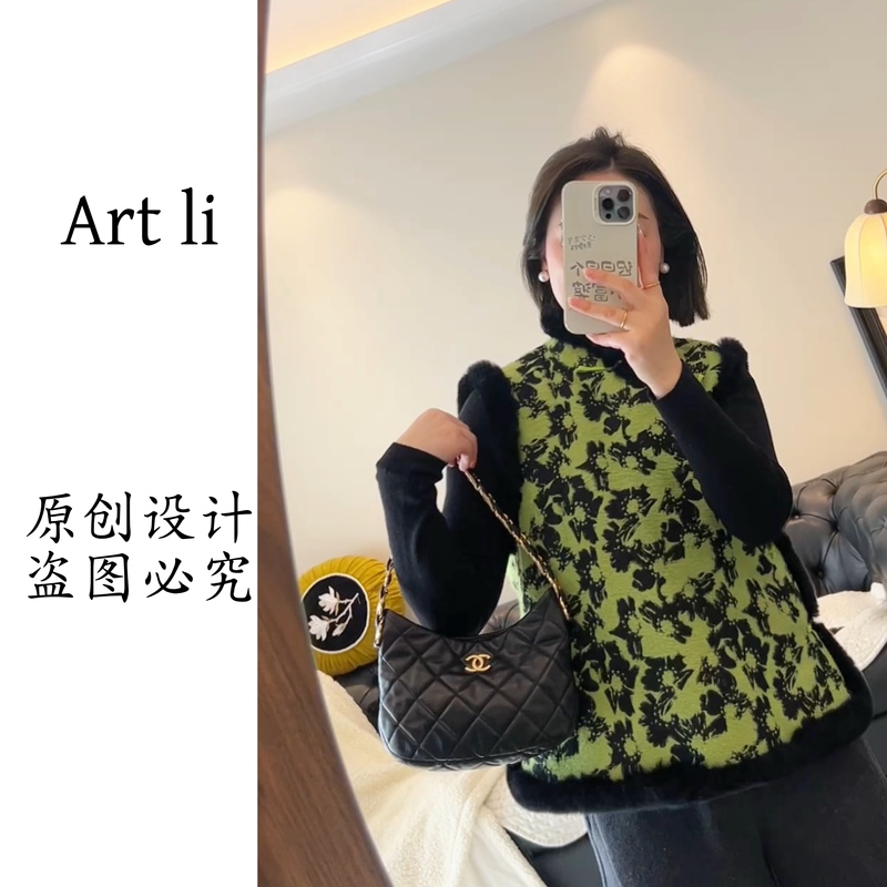 Art Li Original Design New Chinese Style Rabbit Fur Edge Quilted Vest Retro Jacquard Loose Slimming Warm 1121 Art Li Original Design New Chinese Style Rabbit Fur Edge Quilted Vest Retro Jacquard Loose Slimming Warm 1121