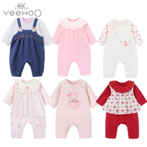 3 folded up English girls spring and autumn clothes baby one-piece clothes woman baby pure cotton khae newborns long climb