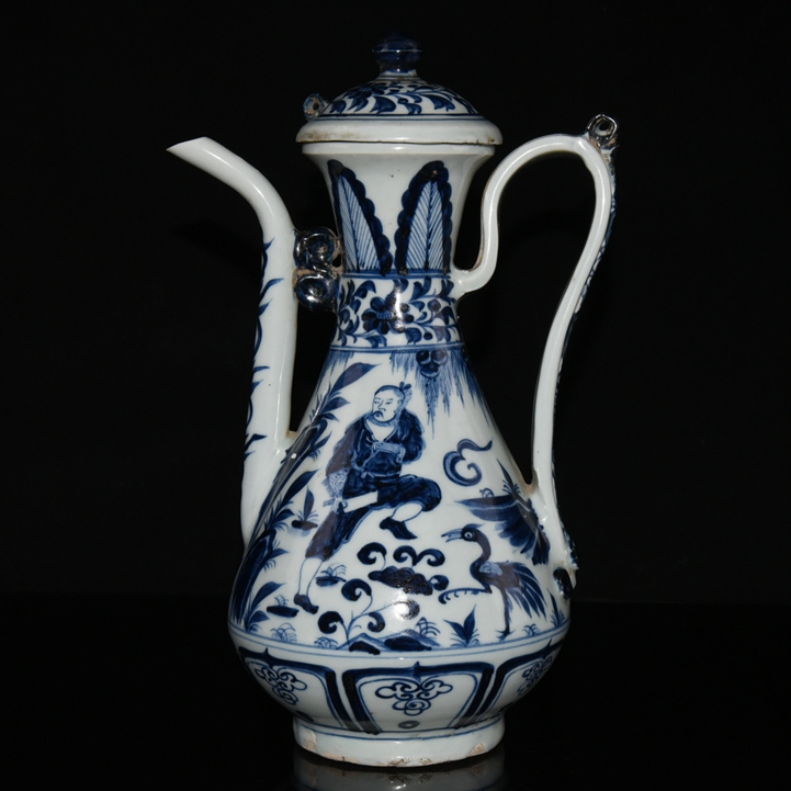 古玩古瓷器元代青花人物壶