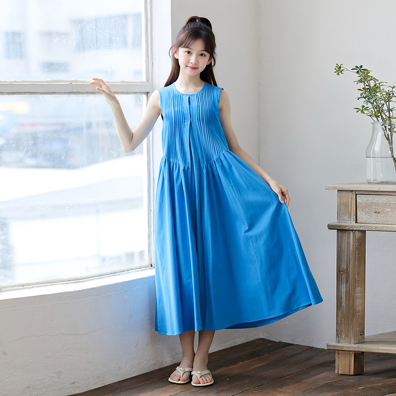 Girls' Dress 2026 Summer New Stylish Children's Pure Cotton Vacation Style Tank Dress Korean Version for Older Children Long Dress