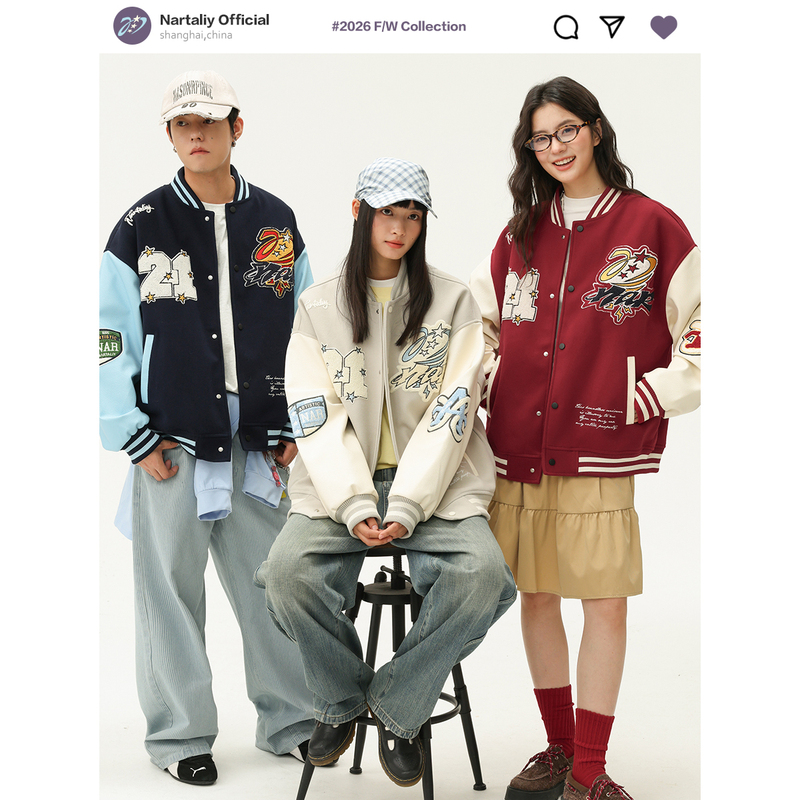 Nartaliy Starburst Code Tornado Logo Embroidered Baseball Jacket Couple American Retro Heavyweight Coat