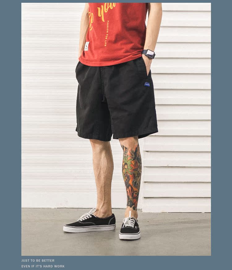 GBOY mùa hè overalls quần nam thương hiệu quần short lỏng lẻo phiên bản Hàn Quốc hoang dã của xu hướng quần thẳng năm điểm quần - Crop Jeans bộ quần áo thể thao nam