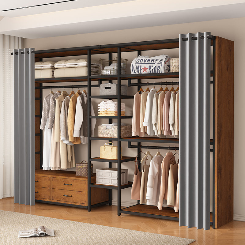 Clothes Rack Floor-Standing Bedroom Home Open Dust-Proof Wardrobe Cloakroom Shelf Storage Rack Walk-In Clothes Rack