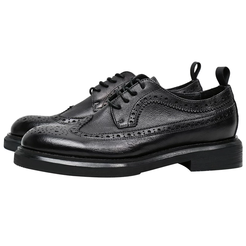 You 100 British round head Brock carved Korean men's trendy business casual leather shoe big head to increase thick bottom