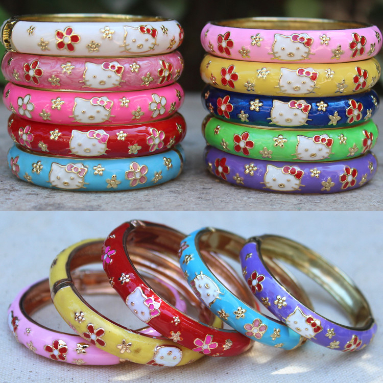 Children's Hello Kitty Cat Bracelet Beijing Tourist-Style Imitation Cloisonné Cartoon Enamel Gold-Plated Bracelet for Kids