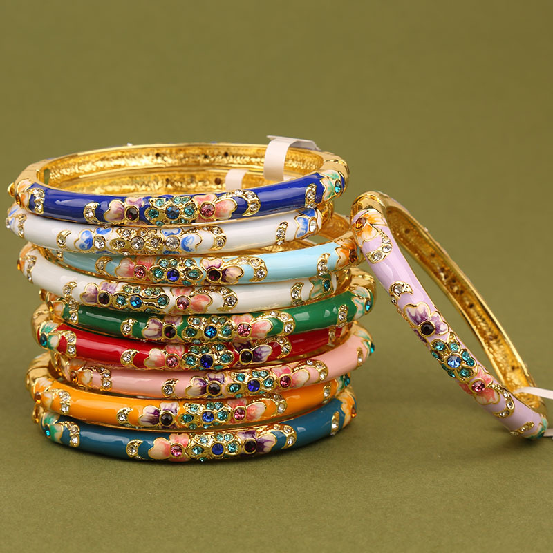 Beijing Enamel Fine Diamond-Encrusted Oval Bracelet for Children and Adults, Fashion Jewelry, Beijing Tourist Souvenir