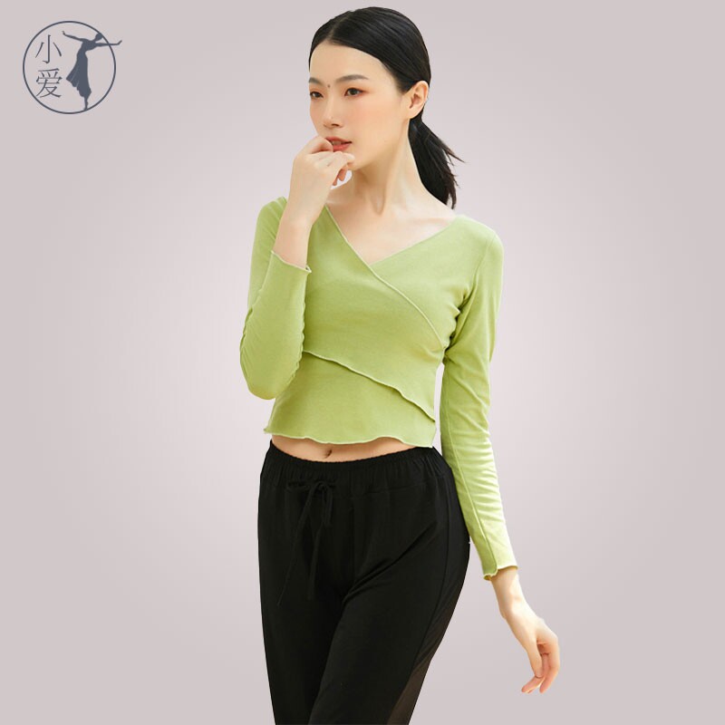 Modern dance practice clothing classical body rhythm body suit Chinese dance top dance art test training black long sleeves