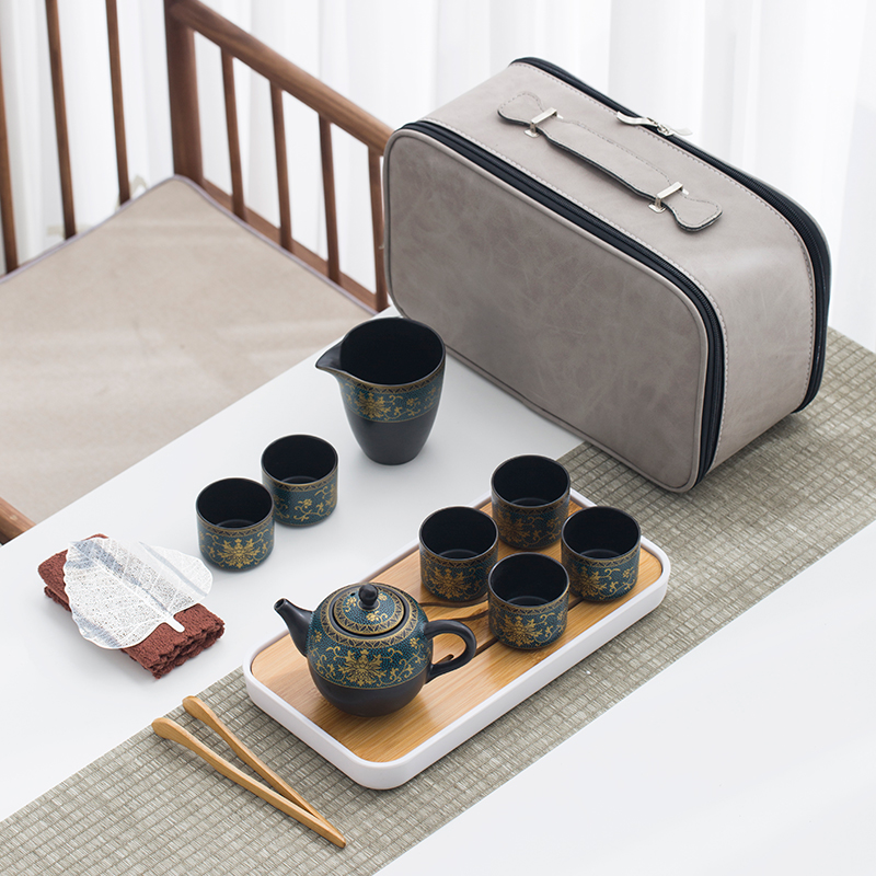 Dark incense travel Gongfu tea furniture set ceramic One pot 46 cup portable minimalist for outdoor tourist Mini home