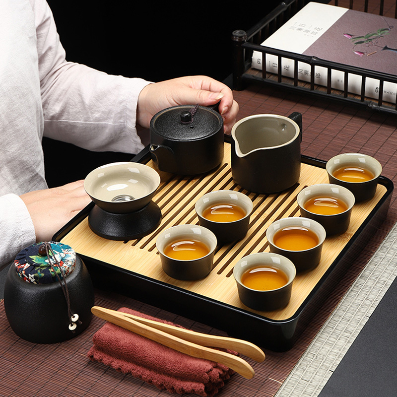 Black Pottery Travel Tea Set Group Portable Outdoor Tourist Packages Whole Set Ceramic Home Express Guest Cup Kung Fu Bubble Teapot