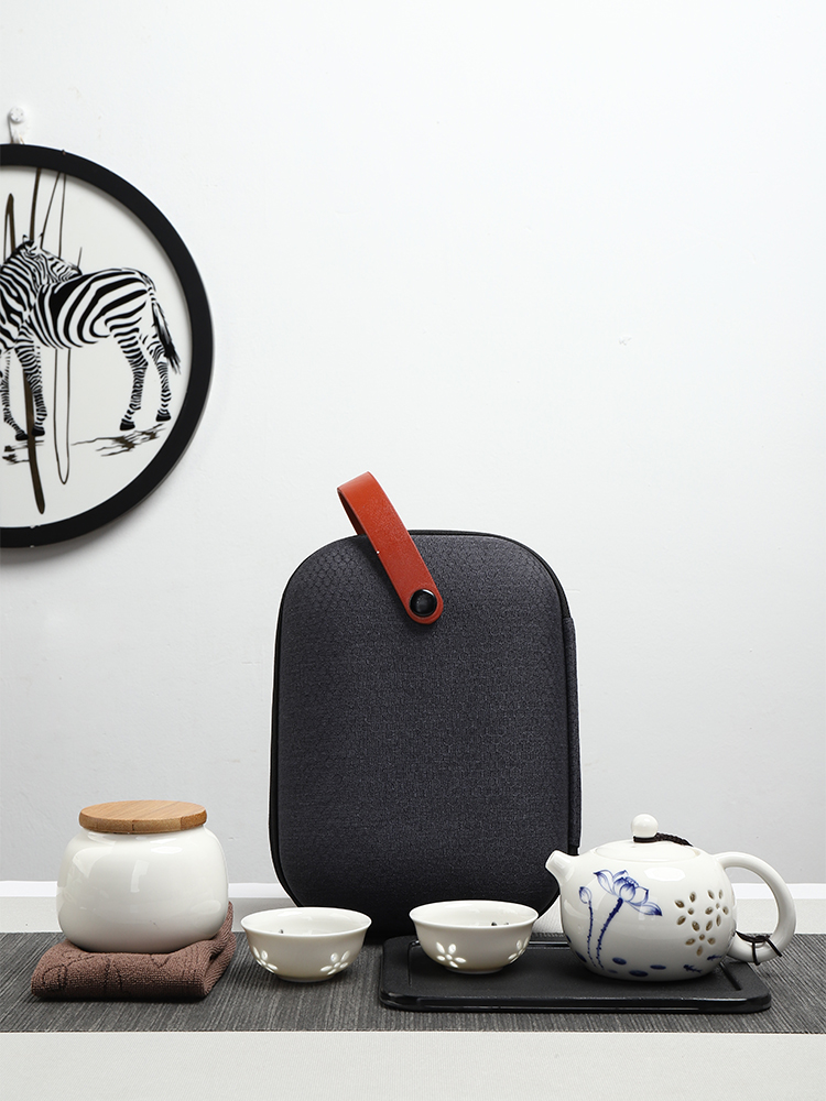 Hollowed-out Lingang one pot of two-four-cup portable travel bag line tea set with outdoor vehicular travel express guest gift box custom-made-Taobao