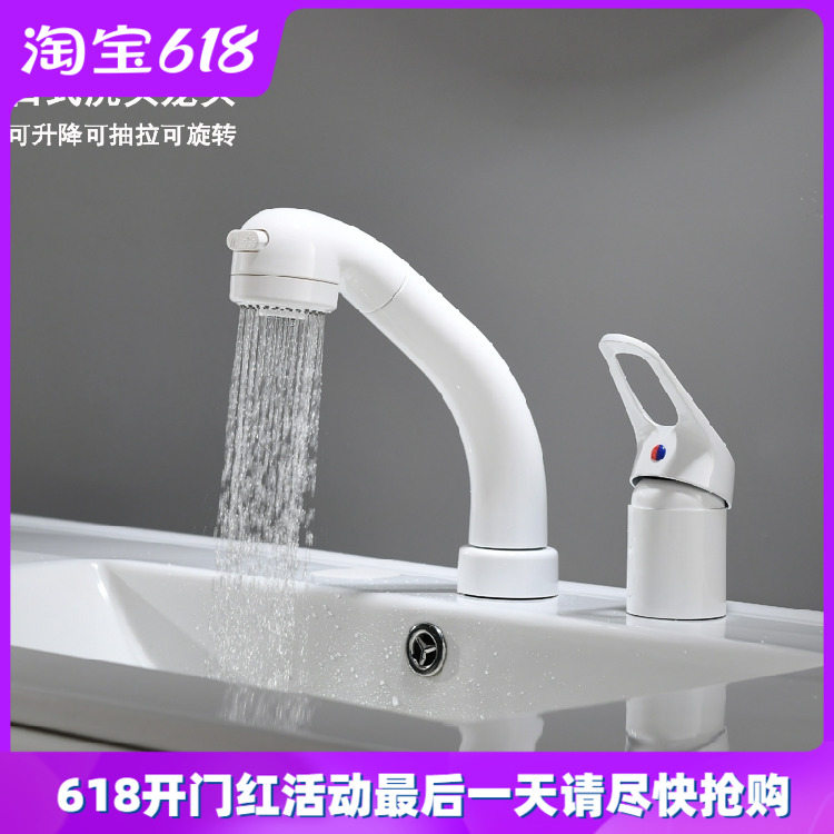 Baron Day style pull-out tap Double-hole surface basin hot and cold Two-type washbasin shampoic shower head shower white lift