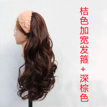 Mate - shaped long curled half - haired wig can pull direct hair - haired large wave thickening