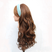 Mate - shaped long curled half - haired wig can pull direct hair - haired large wave thickening