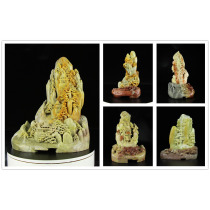 Shi Junzhai Qingtian stone carving boutique ornaments closed door three-color gold Jade frozen safflower landscape handmade carvings collection