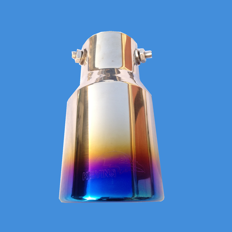 89 mm high-brightness surface flat mouth stainless steel inclined opening titanium blue curled exhaust pipe tail nozzle decorated car retrofit piece