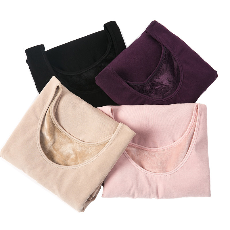Winter velvet thickened close-fitting heating belt chest pad Seamless body slim-fit base shirt Long-sleeved no-wear bra