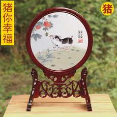 Вышитая картина с изображением ребенка 吉祥童子宝宝出生礼物定制胎毛绣胎毛画婴幼儿纪念品猪你幸福2019