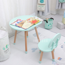  Childrens solid wood table and chair Game table Childrens room writing table Early education table ins table and chair combination Kindergarten toy table