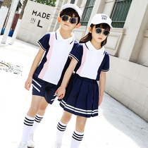Kindergarten Landscaped Summer Clothing Summer Short Sleeves Han Edition Children Graduation Suit College Wind Elementary School Uniforms Suit