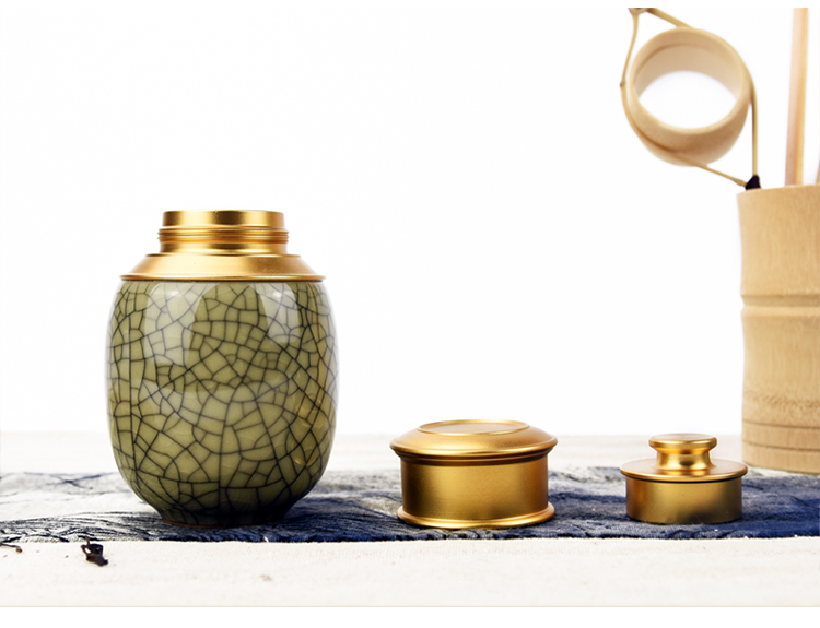 Long Tuyền celadon nhỏ đóng hộp trà lò đặt bộ gốm nhỏ cầm tay bình trà lưu trữ kim loại có thể bình giữ nhiệt pha trà