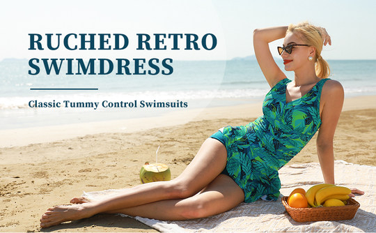 保守女式加大码 印花樱桃连体保守遮肚显瘦游温泉泳衣 偏大一码