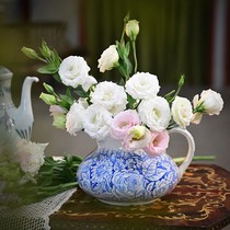 France Vintage Médiéval Céramique Large Cans Français Blue Garden Series Water Tank Florware Antique Vases