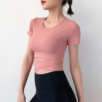 Summer Fitness Suit Women Speed Dry Short Sleeves Elastic Tight Fit Sports Running T-shirt Breathable Cross Yoga Blouse Short