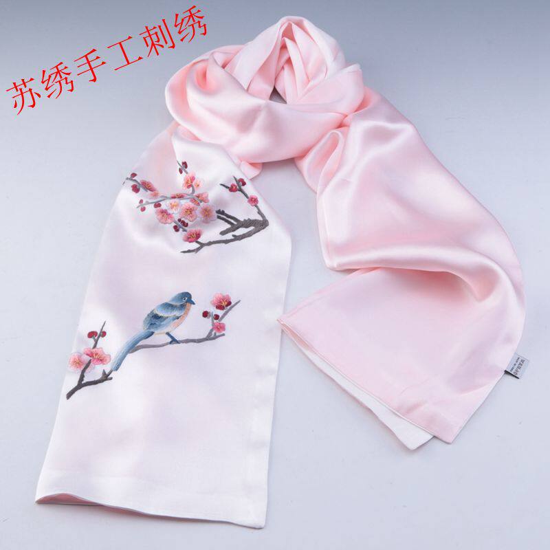 Suzhou embroidery embroidery hand-embroidered scarf silk scarf high-end double-sided 100% mulberry silk autumn and winter Chinese style abroad gift