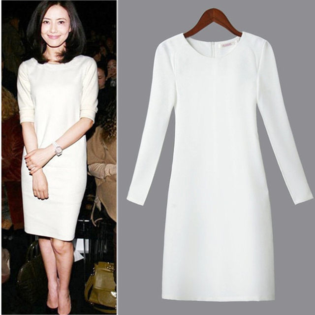Dress Gao Yuanyuan with the same paragraph spring new large size loose straight skirt commuter ol long-sleeved dress skirt Korean temperament