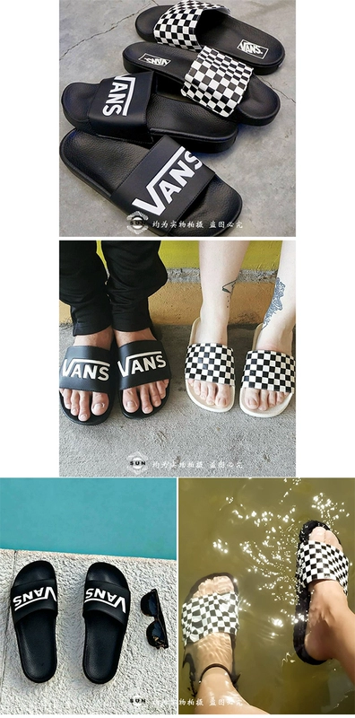 Vans SLIDE-ON logo cổ điển màu đen và trắng kẻ caro dép nam và nữ VN0004KIIX6 - Dép thể thao