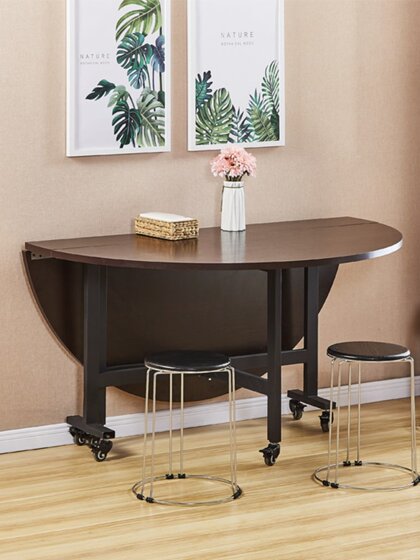 Home round table dining table foldable mobile dining table simple folding table hotel round desktop three-fold table