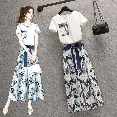 Sandro Moscoloni large size women's clothing 2021 new fat sister age reduction thin wide leg pants two-piece set