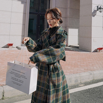 Sandro Mocoloni Maos coat daughter 2021 new autumn and winter retro plaid in the middle of a long sublet