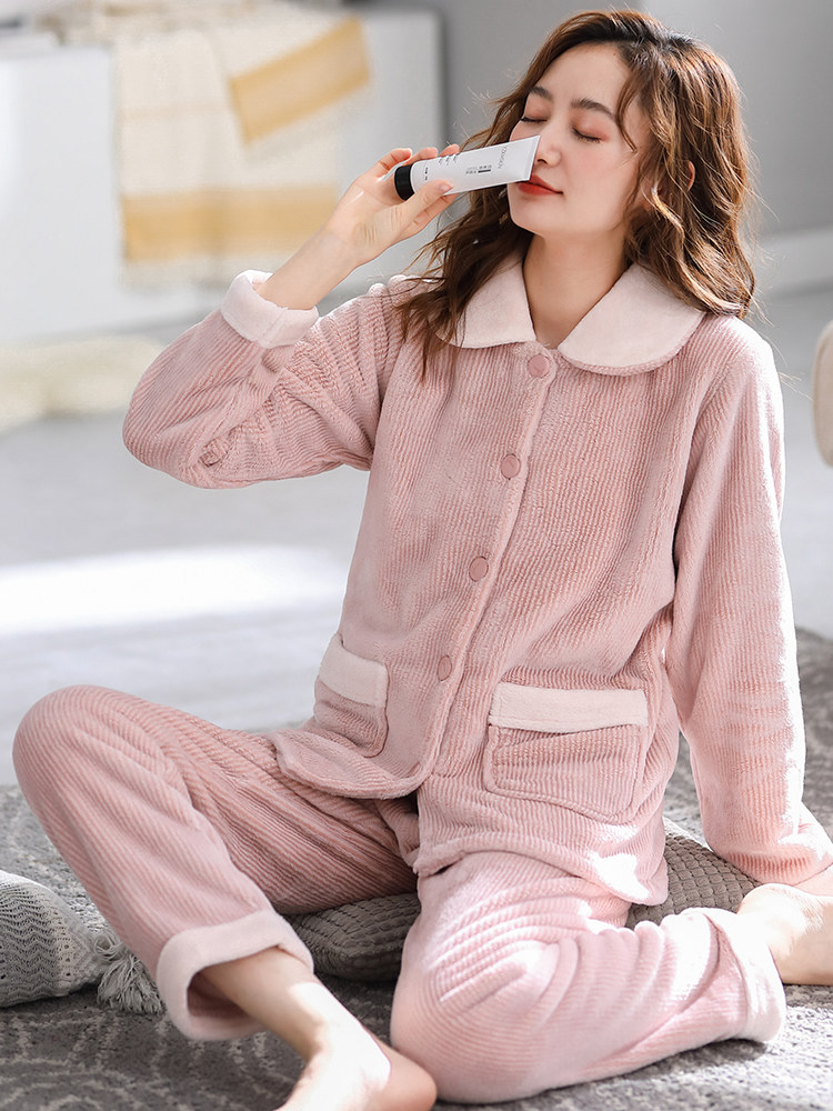 Sandro Vicari Sleepwear Girl 2021 New autumn winter paragraph Brief Loose Flannel Thicken thicken Home