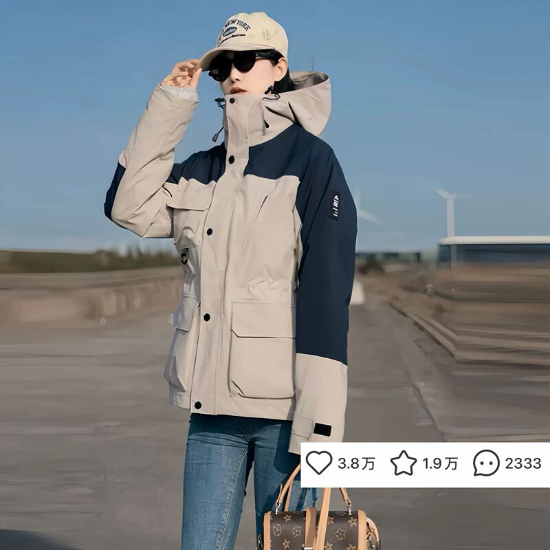 Himl Spring and Autumn Outdoor Softshell Jacket for Women, Trendy Brand, Windproof, Waterproof, Fleece-Lined, Waist-Cinching, Mid-Length Windbreaker, Thick Coat