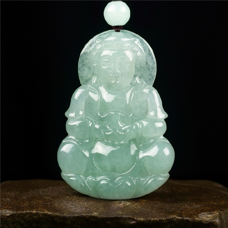 Myanmar jade jade Guanyin pendant necklace Natural A goods Jade Guanyin pendant Male large money jade certificate