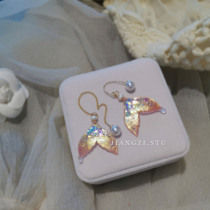 JIANGZI STU sauce handmade baroque pearl powder golden fish tail 18K plating s925 silver pin earrings