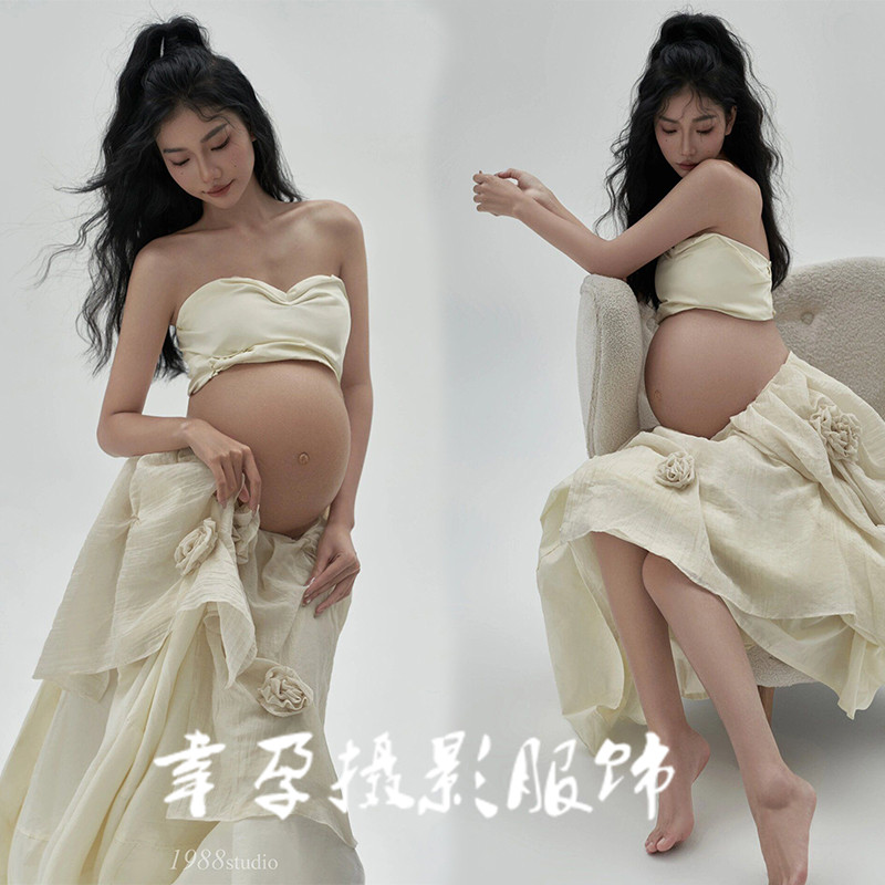 Shadow Building New Pregnant Woman Photo Photography Costumes Fairy Qi Ambience Flowers Skirt Gestation Mommy Pure Desire for Photography Clothing-Taobao